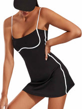Load image into Gallery viewer, Fitness Tennis Skirt Sleeveless, Suspender Dress White Stripe Contrast.
